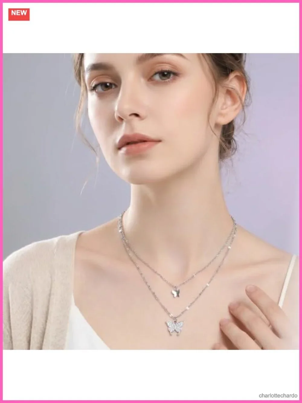 Layered Butterfly Necklace Titanium Steel Adjustable Women's Jewelry Gift